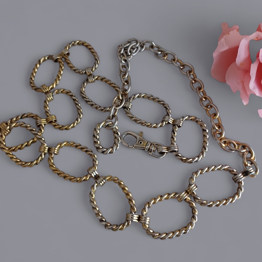 Y2k Two-Tone Chunky Chain Link Belt - Gold & Silver-Tone, 42 Inches Long.